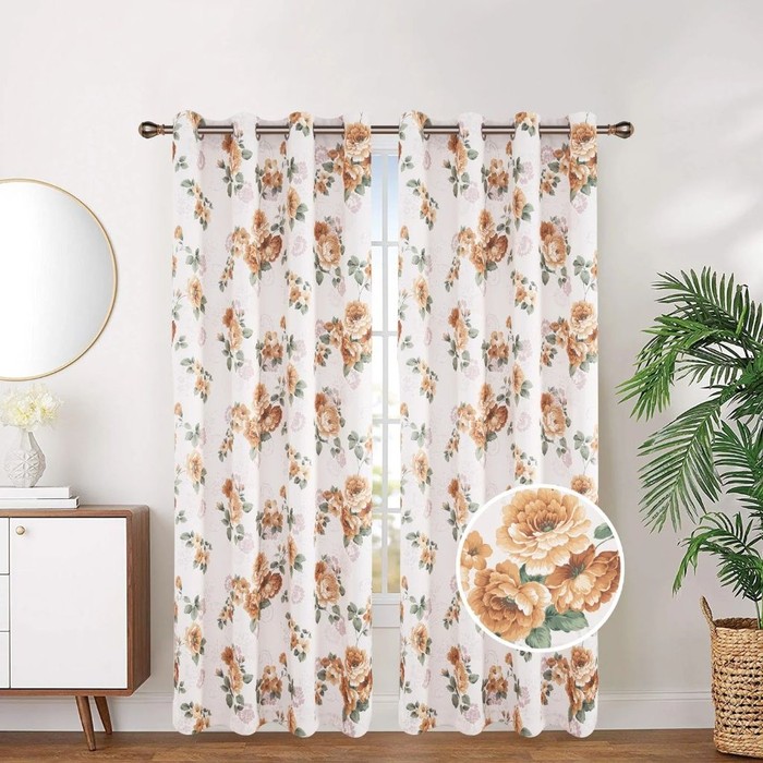 Gold Floral Blackout Grommet Curtain