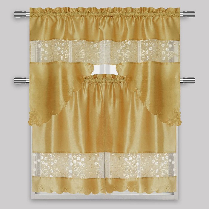 Gold Kitchen Curtain 3 Piece Set