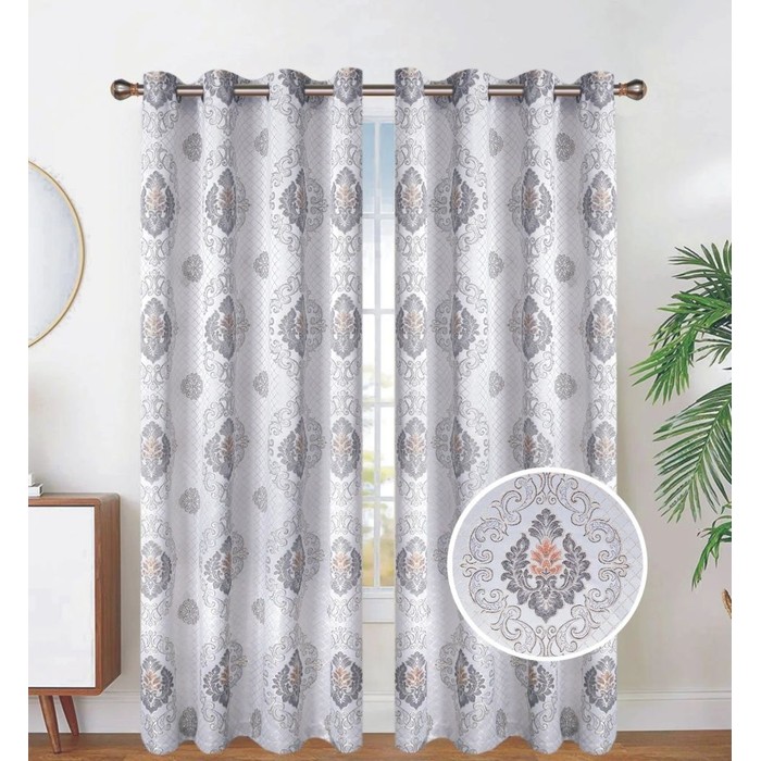 Jacquard Medallion Drapes Grommet Curtains Black