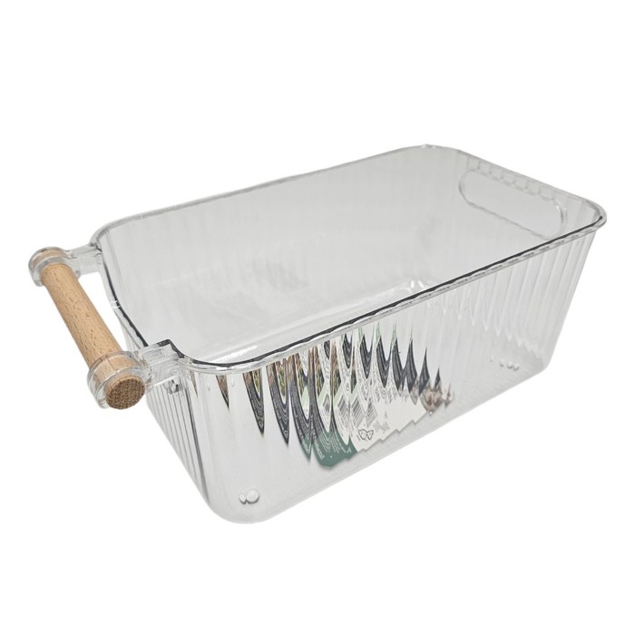 Multipurpose Bin W/wooden Handle Clear Pet Rectangle Small