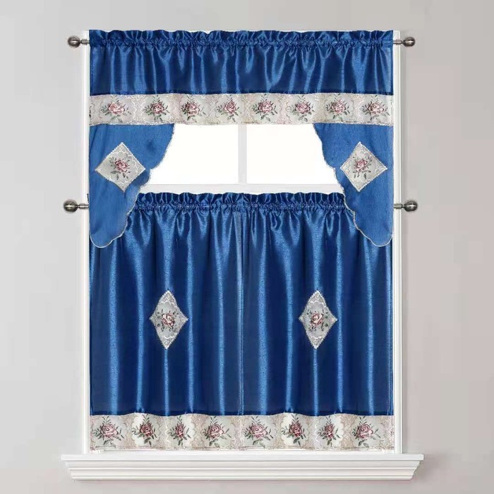 Navy 3-Piece Satin Kitchen Curtain Set
