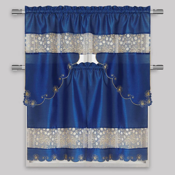 Navy Kitchen Curtain 3 Piece Set