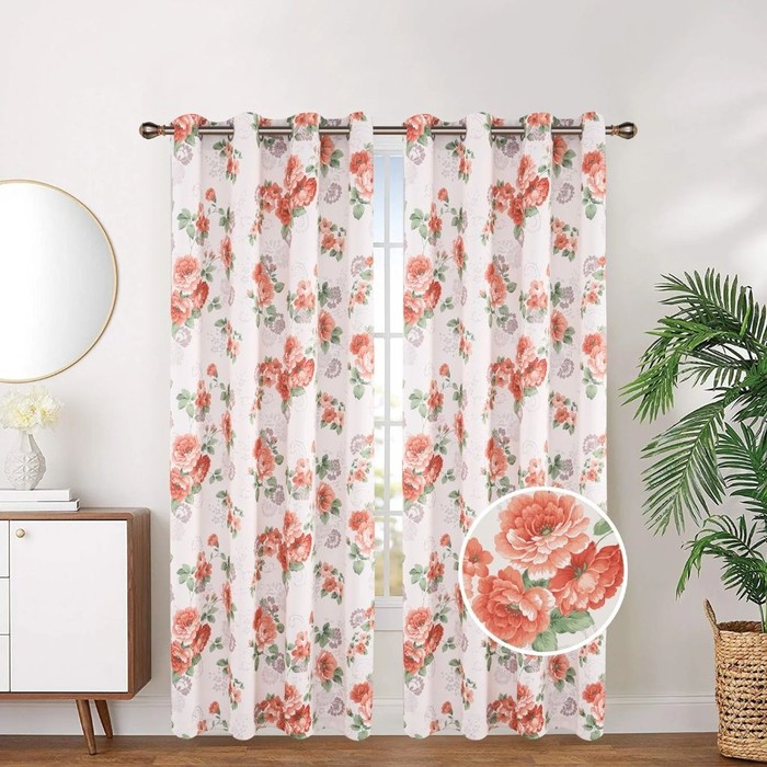 Orange Floral Blackout Grommet Curtain