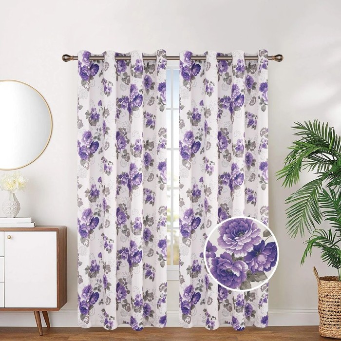 Purple Floral Blackout Grommet Curtain
