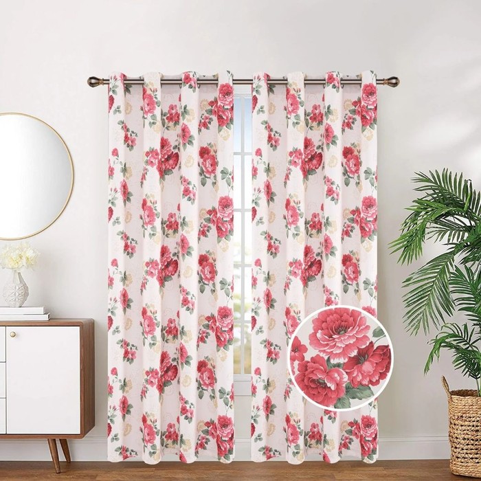 Red Floral Blackout Grommet Curtain