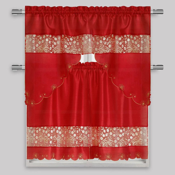 Red Kitchen Curtain 3 Piece Set