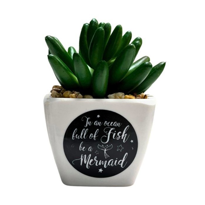 Sentinmental Succulents Faux Countertop Pot With Mermaid Design