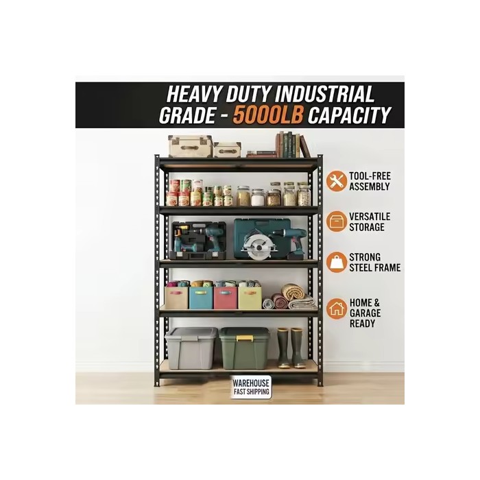 27.6'W X 60'H 5-Tier Garage Shelving Unit, 2200 LBS Heavy Duty Storage Shelves, Metal Rack with MDF Board, Screw Assembly Adjustable Utility Organizer for Basement Pantry Kitchen Laundry Closet, 440 LBS Load Per Shelf, 1 or 2 Pack
