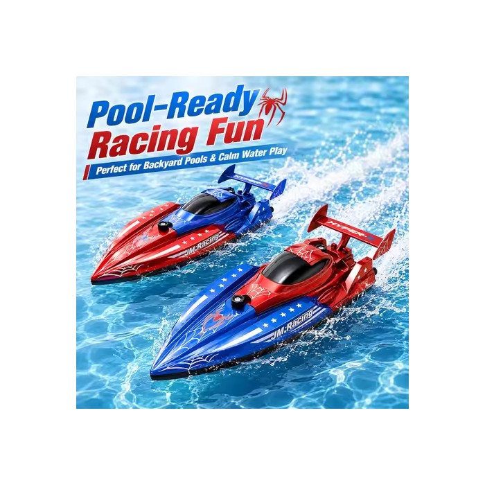 2PCS RC Boat for Kids, 2.4GHz Remote Control Racing Boats, Waterproof Spider Speed Boat with Rechargeable Battery for Pool Lake