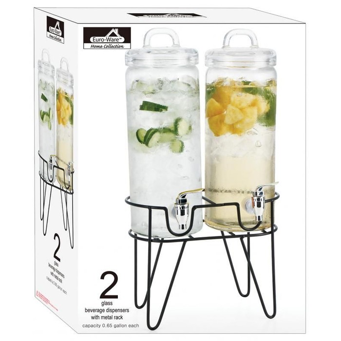 2pc Glass Bev Dispenser With Rack