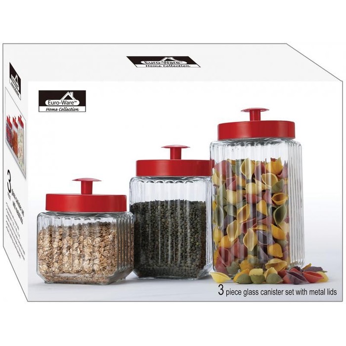 3 Pc Glass Cannister Set w/ Metal Lids