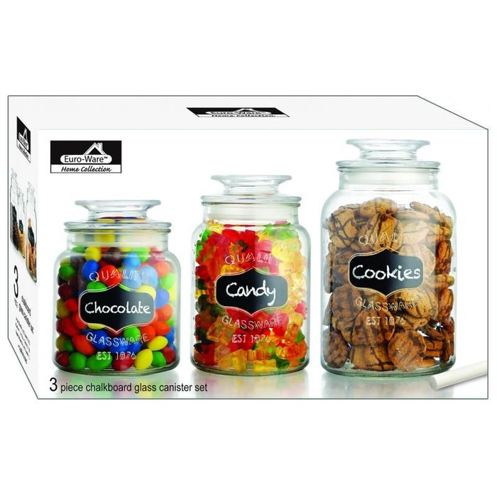 3 Pc Glass Chalk Canister Set