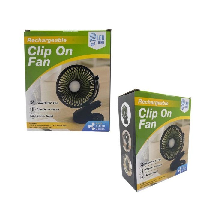 Rechargeable Clip On Fan With Led Light And 3 Speeds