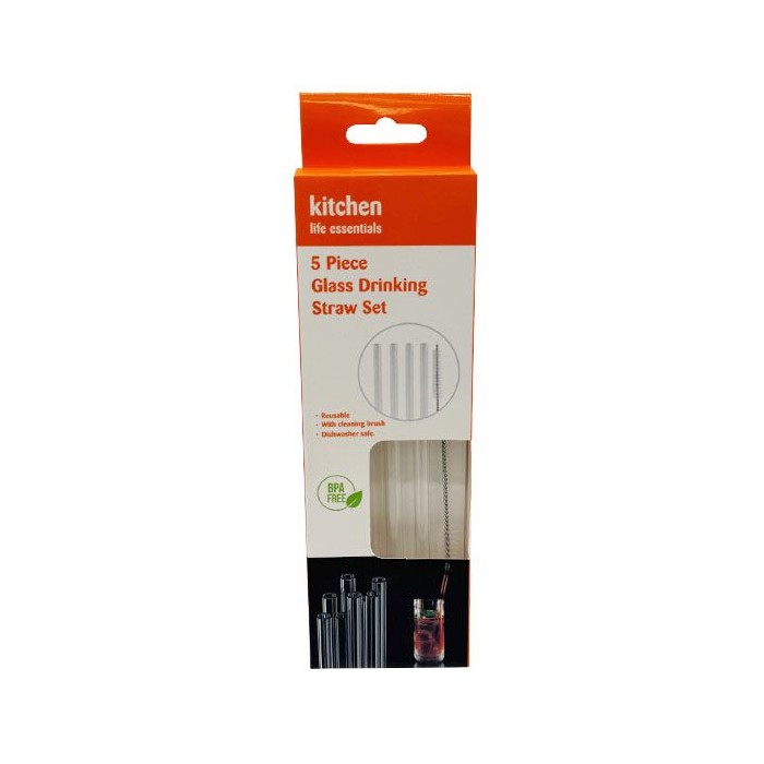 5pc Glass & Brush Straw Set