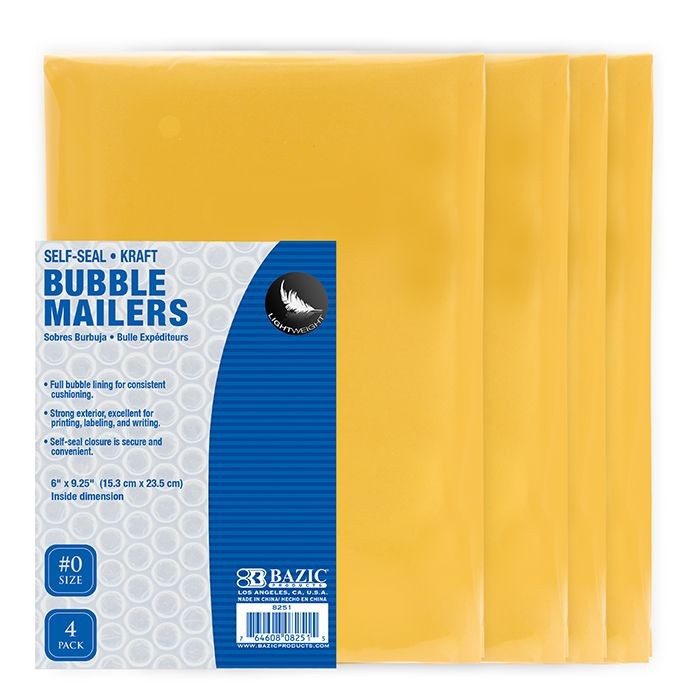 48 pieces 6-inch X 9.25-inch (#0) SelF-Seal Bubble Mailers (4/pc) - Envelopes
