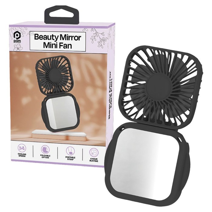 48 pieces Beauty Mirror Mini Fan - Black - Electric Fans