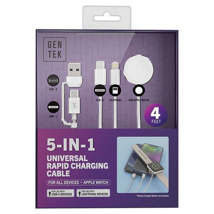 48 pieces Gen Tek 5-IN-1 Universal Rapid Charging Cable - 4 ft - Wires and Cables