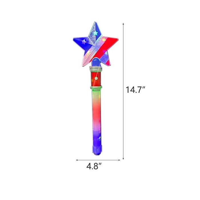 Light Up Star Wand W/ Usa Flag & Battery