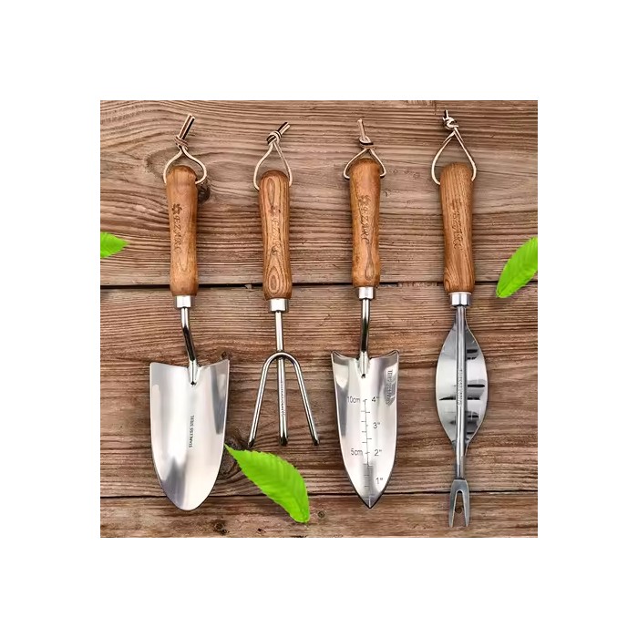 4pcs/set Heavy-duty Garden Tool,Durable Stainless Steel And A Sturdy Wooden Handle. Includes Hand Shovel, Trowel, Garden Rake