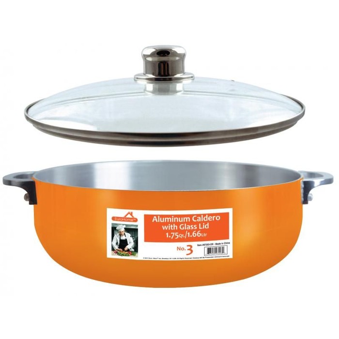 1.75 Qt Shiny Aluminum Caldero w/ Glass Lid-ORANGE #3