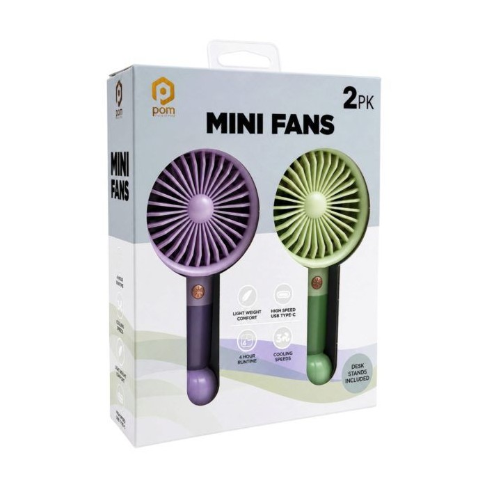 6 pieces 2-count Pom Gear Rechargeable 3-Speed Mini Fan With Desk Stand In Lavender & Green - Electric Fans