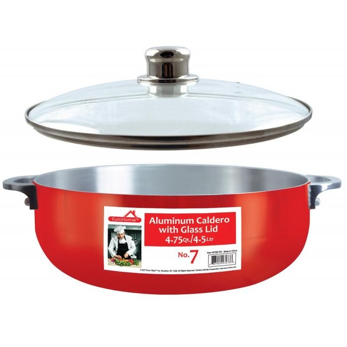 4.75 Qt Shiny Aluminum Caldero w/ Glass Lid-RED #7