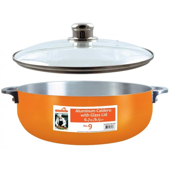 6.7 Qt Shiny Aluminum Caldero w/ Glass Lid-ORANGE #9