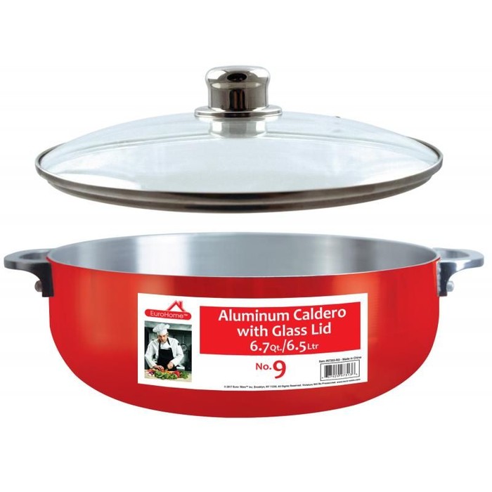 6.7 Qt Shiny Aluminum Caldero w/ Glass Lid-RED #9