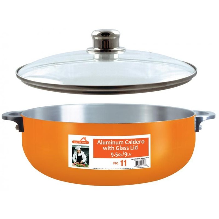9.5 Qt Shiny Aluminum Caldero w/ Glass Lid-ORANGE #11