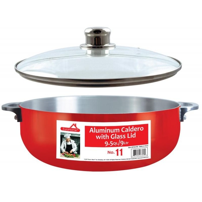 9.5 Qt Shiny Aluminum Caldero w/ Glass Lid-RED #11