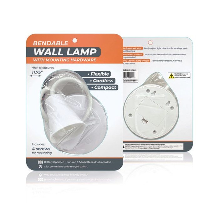 Battery Operated Bendable Wall Lamp With Mounting Hardware