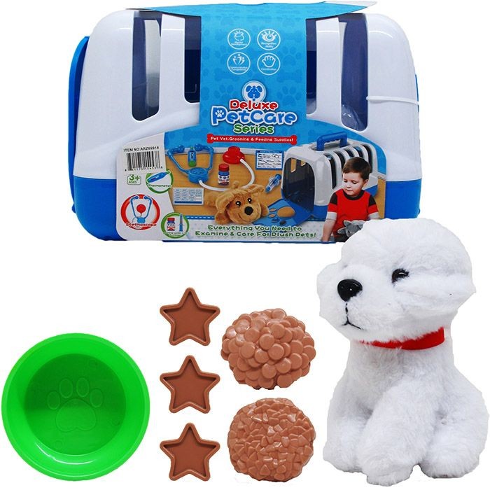 5.25-Inch Plush Dog With Accessories In 10-Inch Cage With Handle