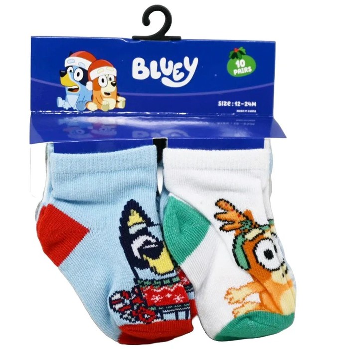60 Pieces 10pk 12-24m Boys Bluey Xmas Joy Qrt Socks - Baby Apparel