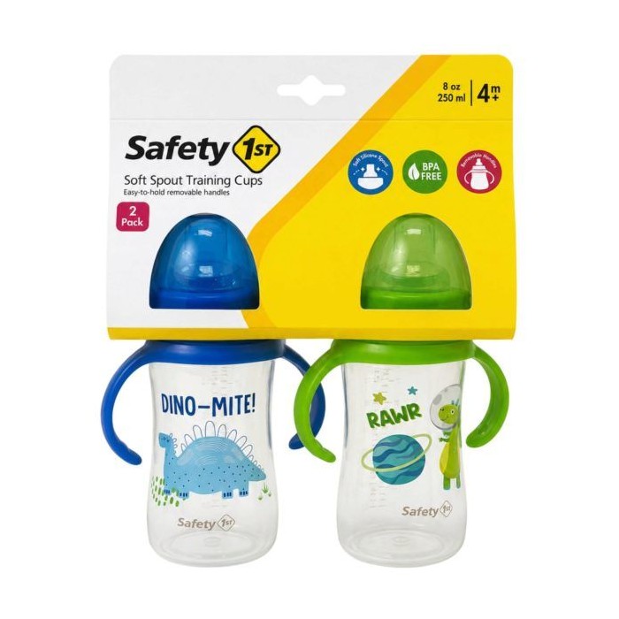 8 pieces Safety First 2-count 9oz Printed Sippy Cups With Silicone Spout & EasY-Grip Handles In Blue & Green - Baby Bottles