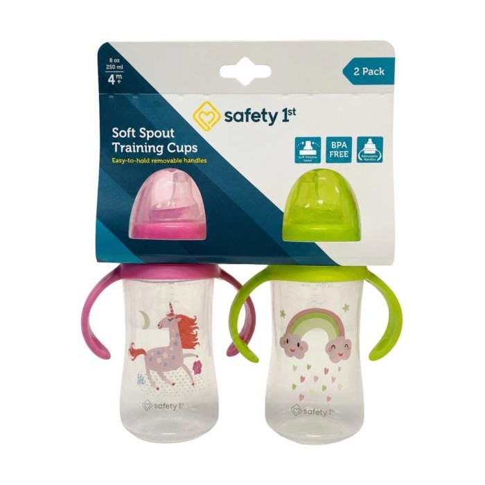 8 pieces Safety First 2-count 9oz Printed Sippy Cups With Silicone Spout & EasY-Grip Handles In Pink & Yellow - Baby Bottles