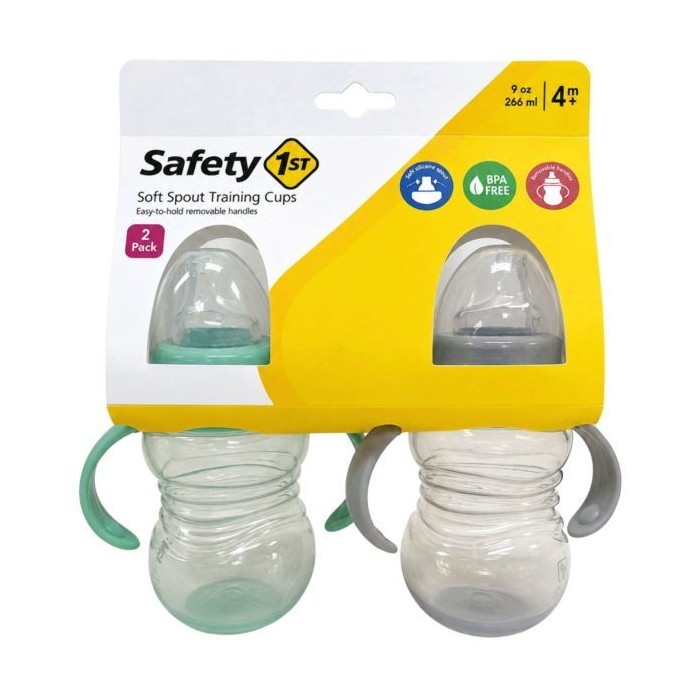 8 pieces Safety First 2-count 9oz Soft Spout Sippy Cups With Handles In Gray & Mint Green - Baby Bottles