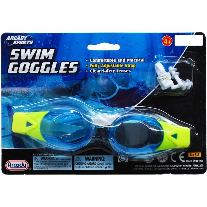 7" Swim Goggles With Nose & Ear Plugs Assorted Colors