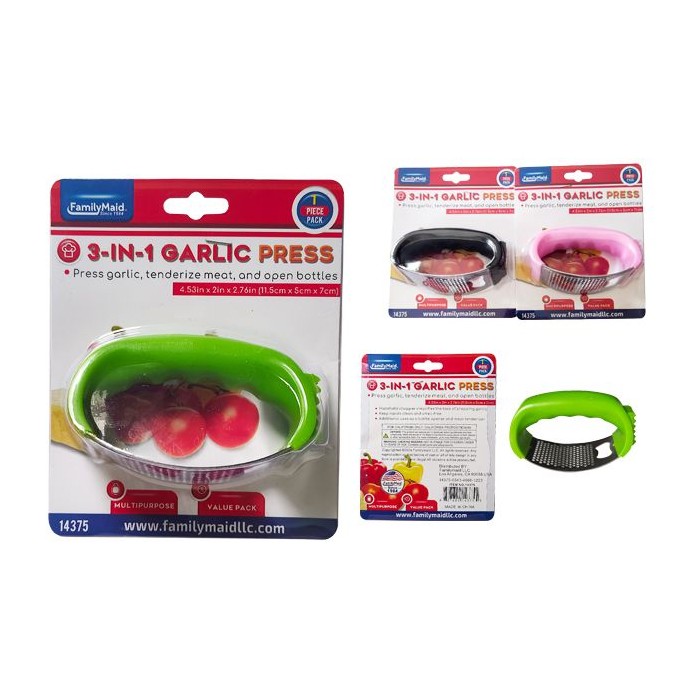Garlic Press Tenderizer Bottle Opener 3 Assorted Colors