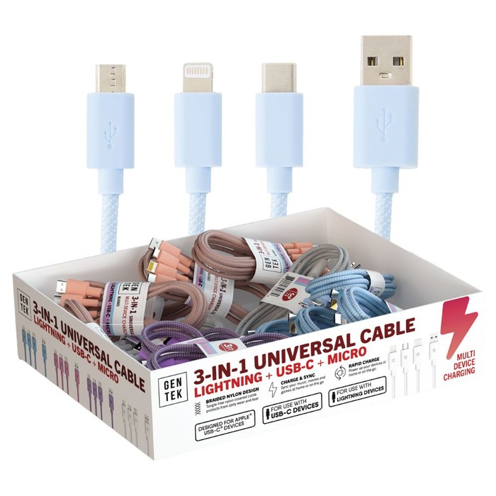 96 pieces Gen Tek 3-IN-1 Universal Charge & Sync Cables - Wires and Cables