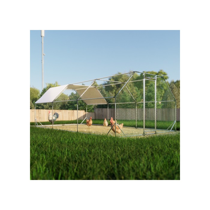 10 Ft. X 20 Ft. Galvanized Large Metal Walk In Chicken Coop Cage Farm Poultry Run Hutch Hen House