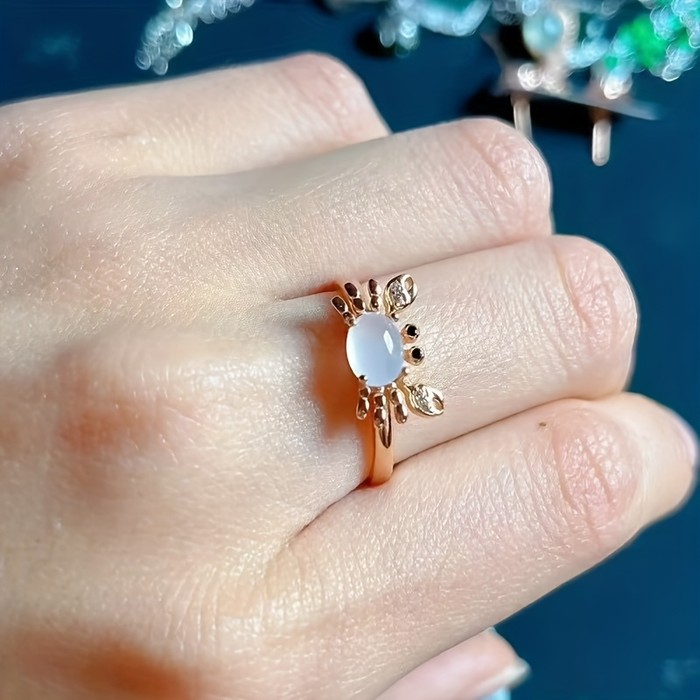 2026 New Arrival Crab Ring For Women New Moonstone Inspired Zircon Inlaid Ins Niche Design Index Finger Ring Perfect Gift For BFF Lover