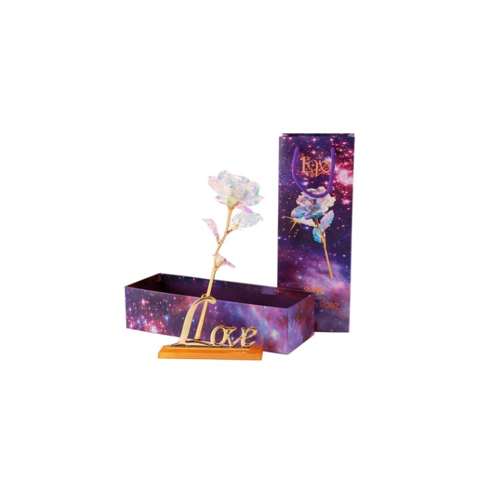 24K Luminous Color Gold Rose Flower Set
