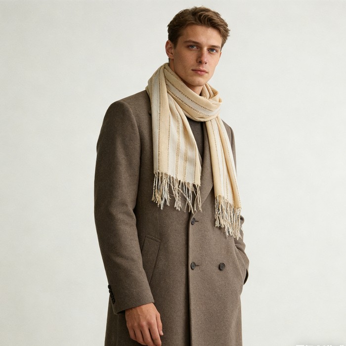2pcs Classic Yarn Dyed Pattern Khaki Long Scarf,vacation,daily Life,evening Party,Office Appropriate Subtlety For Women Men,for Casual Outfits