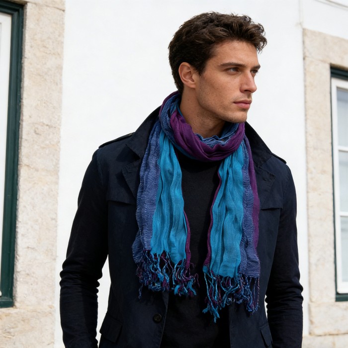 2pcs Sky Blue Dyed Crinkle Scarf,vacation,daily Life,evening Party,Office Appropriate Subtlety For Women Men,for Casual Outfits