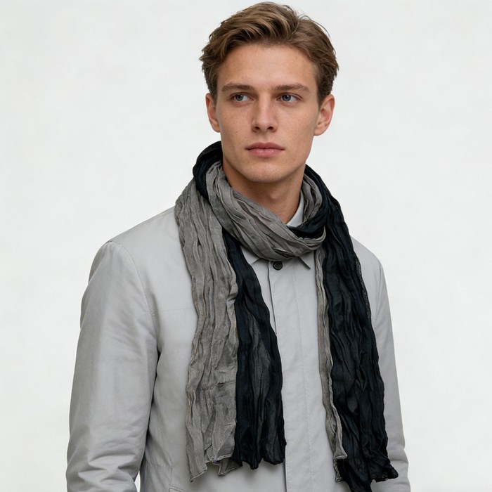 2pcs Textured Casual Scarf ,Khaki Black Crinkle Scarf ,vacation,daily Life,evening Party,Office Appropriate Subtlety For Women Men,for Casual Outfits