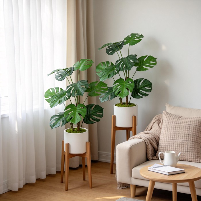 30 Artificial Monstera Deliciosa Plant With White Pot, 2 Pcs Set