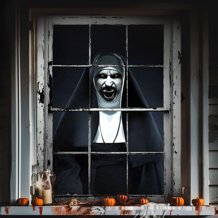 3D Holiday Halloween Horror Witch Window Cover Family Party Decoration Witch Zombie Ghosts Super Terrifying Photo Studio Backdrop Door Window Hanging Banner