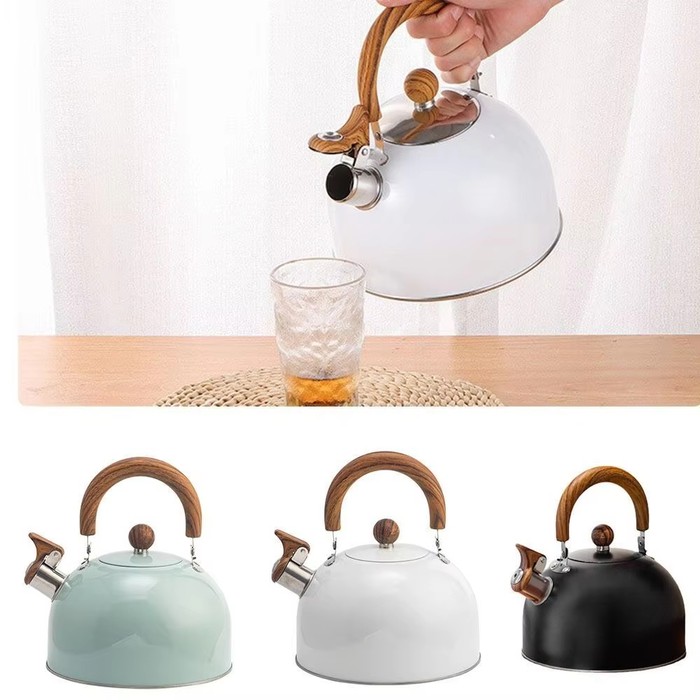 3L Whistling Tea Kettle Thick Stainless Steel Teakettle Teapot With Wooden Handle Compatible With Gas Stoves Induction Kitchen Gadgets