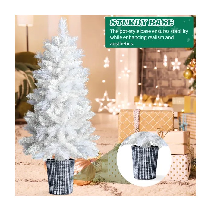 4 FT White Artificial Christmas Tree With Pot Stand, Potted Xmas Pine Tree With 200 Branch Tips For Holiday Party Office Home, White Tree