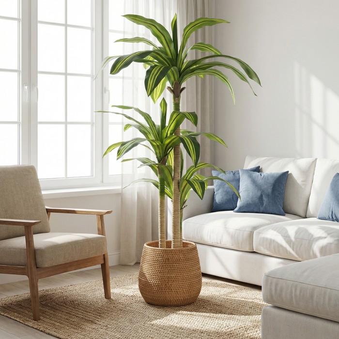 5 Artificial Dracaena Tree With Black Plastic Pot, 1pc Set